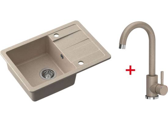 Zestaw QUADRON zlew GO-SMART beżowy + bateria KATE beżowy (TQ6244GSBEZ)