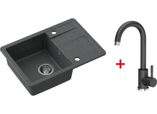 Zestaw QUADRON zlew GO-SMART czarny + bateria KATE czarny (TQ6244GSCZ)