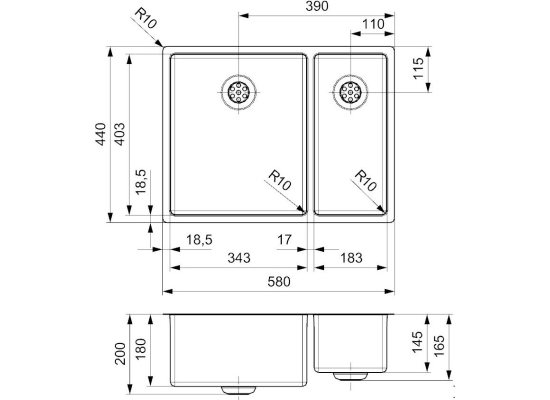 Zlew REGINOX NEW YORK 34X40 + 18X40 stal INOX POLER (R27806)