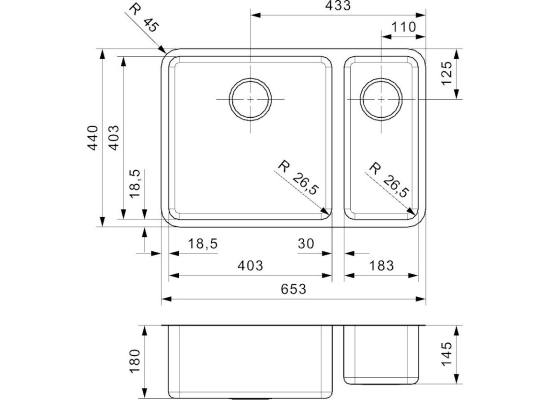 Zlew REGINOX OHIO 40X40 + 18X40 stal INOX MAT (R17593)