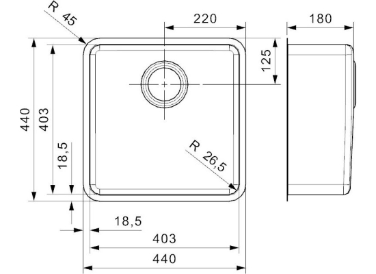 Zlew REGINOX OHIO 40X40 stal INOX MAT (R15957)
