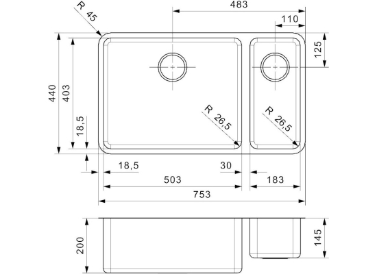 Zlew REGINOX OHIO 50X40 + 18X40 stal INOX MAT (R15711)