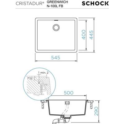 Zlew SCHOCK GREENWICH N-100L-FB STONE (na równi z blatem) (Cristadur)
