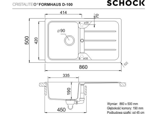 Zlew SCHOCK FORMHAUS D-100 ONYX (Cristalite) *** zamów wycięcie otworów GRATIS ***