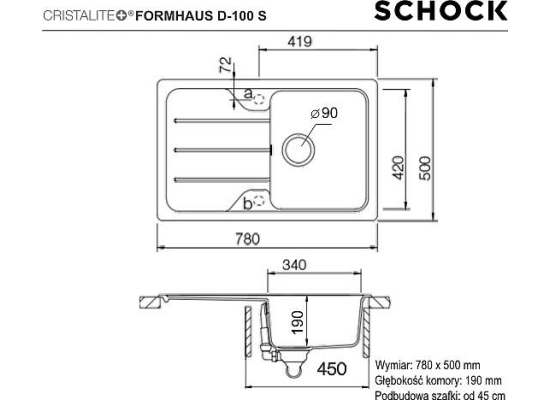 Zlew SCHOCK FORMHAUS D-100S ONYX (Cristalite) *** zamów wycięcie otworów GRATIS ***