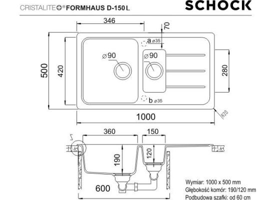 Zlew SCHOCK FORMHAUS D-150L ALPINA (Cristalite+) *** zamów wycięcie otworów GRATIS ***
