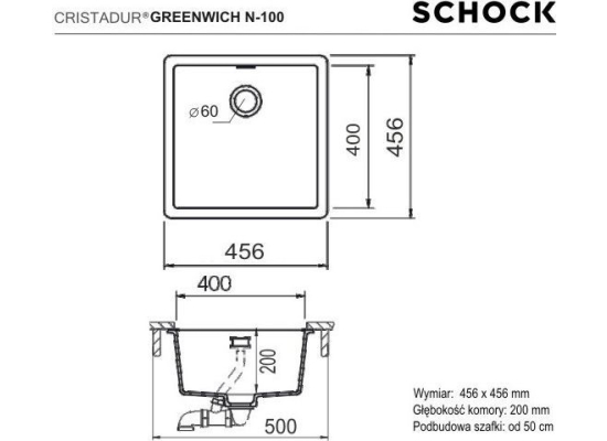 Zlew SCHOCK GREENWICH N-100 SILVERSTONE (Cristadur) | linia STUDIO