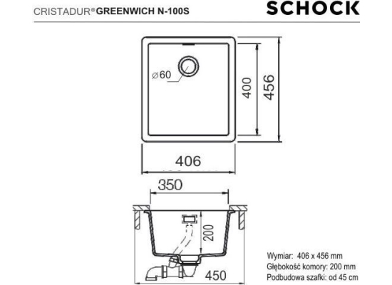 Zlew SCHOCK GREENWICH N-100S POLARIS (Cristadur) | linia STUDIO
