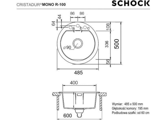 Zlew SCHOCK MONO R-100 STONE (Cristadur) *** zamów wycięcie otworów GRATIS ***