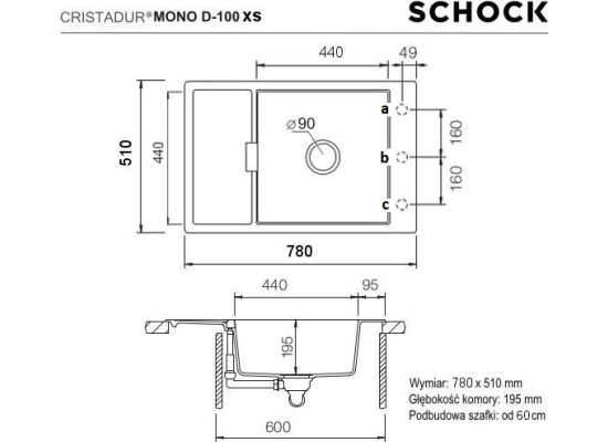 Zlew SCHOCK MONO D-100XS TWILIGHT (Cristadur) | linia STUDIO *** zamów wycięcie otworów GRATIS ***