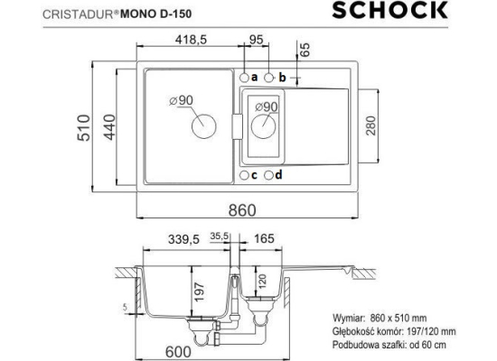 Zlew SCHOCK MONO D-150 STONE (Cristadur) *** zamów wycięcie otworów GRATIS ***