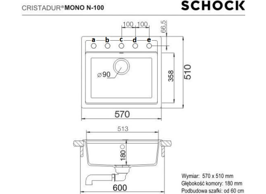 Zlew SCHOCK MONO N-100 STONE (Cristadur) *** zamów wycięcie otworów GRATIS ***