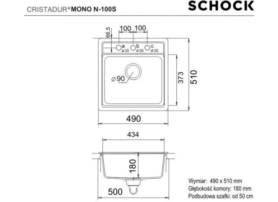 Zlew SCHOCK MONO N-100S MAGMA (Cristadur) *** zamów wycięcie otworów GRATIS ***
