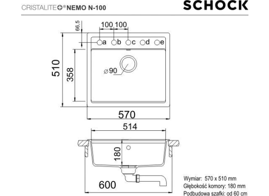 Zlew SCHOCK NEMO N-100 NERO (Cristalite) *** zamów wycięcie otworów GRATIS ***
