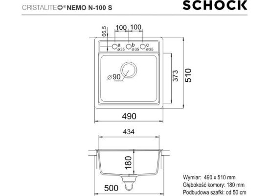 Zlew SCHOCK NEMO N-100S ALPINA (Cristalite+) *** zamów wycięcie otworów GRATIS ***