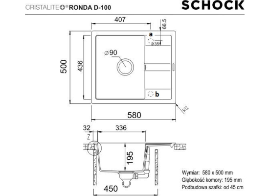 Zlew SCHOCK RONDA D-100 CROMA (Cristalite) *** zamów wycięcie otworów GRATIS ***