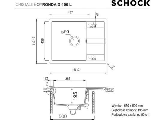 Zlew SCHOCK RONDA D-100L CROMA (Cristalite) *** zamów wycięcie otworów GRATIS ***