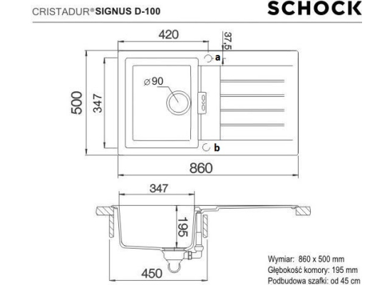 Zlew SCHOCK SIGNUS D-100 PURO (Cristadur) *** zamów wycięcie otworów GRATIS ***