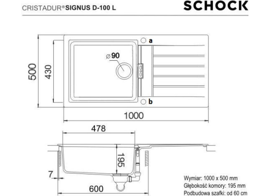 Zlew SCHOCK SIGNUS D-100L PURO (Cristadur) *** zamów wycięcie otworów GRATIS ***