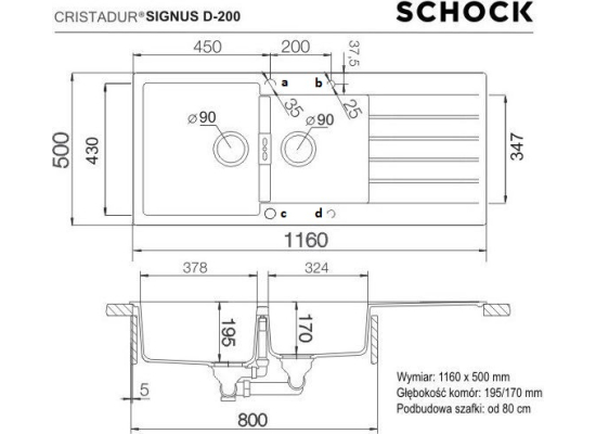 Zlew SCHOCK SIGNUS D-200 BRONZE (Cristadur) *** zamów wycięcie otworów GRATIS ***
