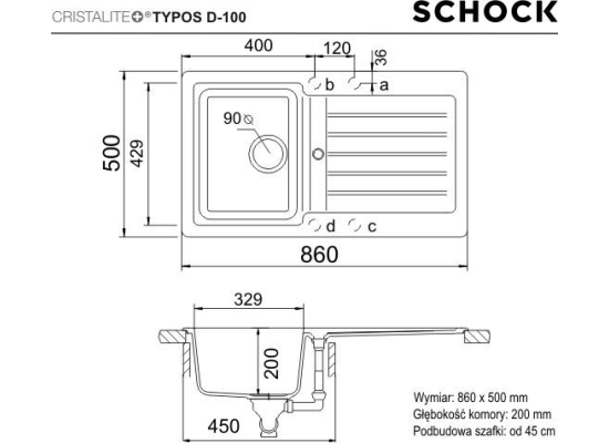 Zlew SCHOCK TYPOS D-100 ONYX (Cristalite) *** zamów wycięcie otworów GRATIS ***