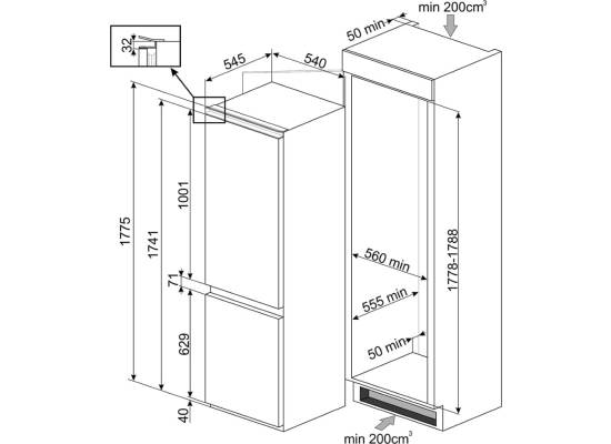 Lodówka do zabudowy SMEG C8175TNE | 178cm | NoFrost (pełny) | linia UNIVERSAL