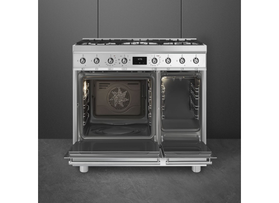 _RABAT_ | Kuchnia z płytą gazową SMEG C92GMX2 stal nierdzewna | 90cm | emalia Ever Clean | linia SYMFONIA | + GRATIS blender BLF03BLEU