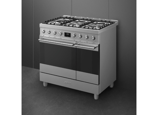 _RABAT_ | Kuchnia z płytą gazową SMEG C92GMX2 stal nierdzewna | 90cm | emalia Ever Clean | linia SYMFONIA | + GRATIS blender BLF03BLEU