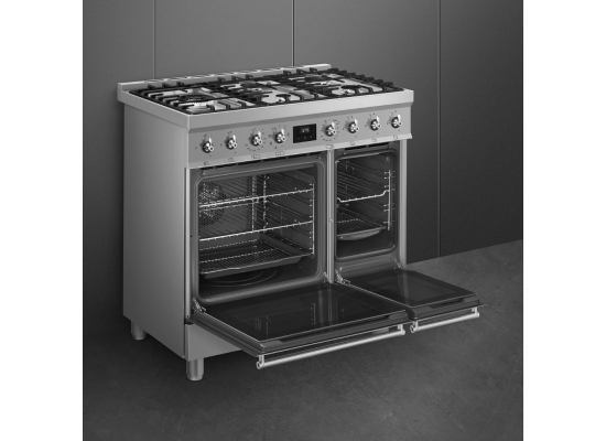 _RABAT_ | Kuchnia z płytą gazową SMEG C92GMX2 stal nierdzewna | 90cm | emalia Ever Clean | linia SYMFONIA | + GRATIS blender BLF03BLEU
