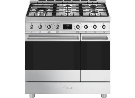_RABAT_ | Kuchnia z płytą gazową SMEG C92GPX2 stal nierdzewna | 90cm | czyszczenie pyroliza | linia SYMFONIA | + GRATIS robot SMF05BLEU