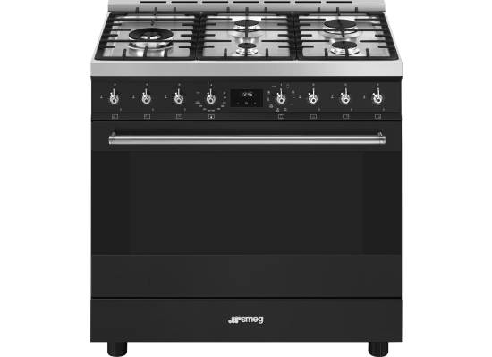 _RABAT_ | Kuchnia z płytą gazową SMEG C95GMCMB2 czarny mat | 90cm | czyszczenie parowe | linia SYMFONIA | + GRATIS blender BLF03BLEU