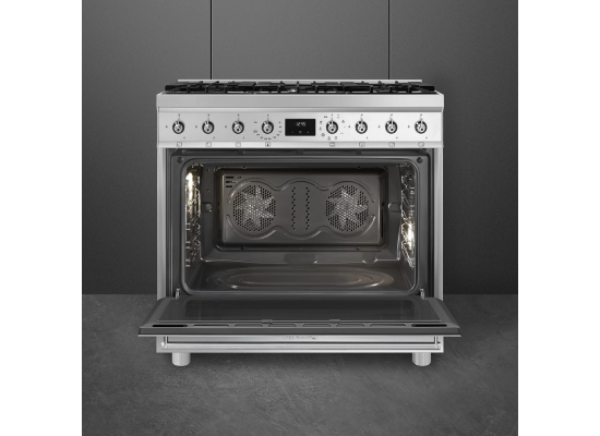 _RABAT_ | Kuchnia z płytą gazową SMEG C9GMX2 stal nierdzewna | 90cm | emalia Ever Clean | linia SYMFONIA | + GRATIS blender BLF03BLEU