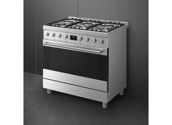 _RABAT_ | Kuchnia z płytą gazową SMEG C9GMX2 stal nierdzewna | 90cm | emalia Ever Clean | linia SYMFONIA | + GRATIS blender BLF03BLEU