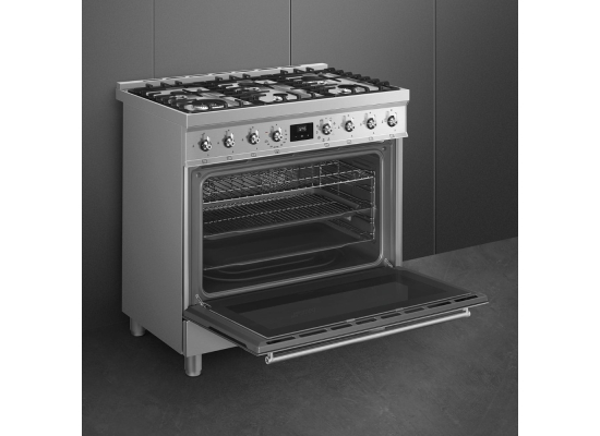 _RABAT_ | Kuchnia z płytą gazową SMEG C9GMX2 stal nierdzewna | 90cm | emalia Ever Clean | linia SYMFONIA | + GRATIS blender BLF03BLEU