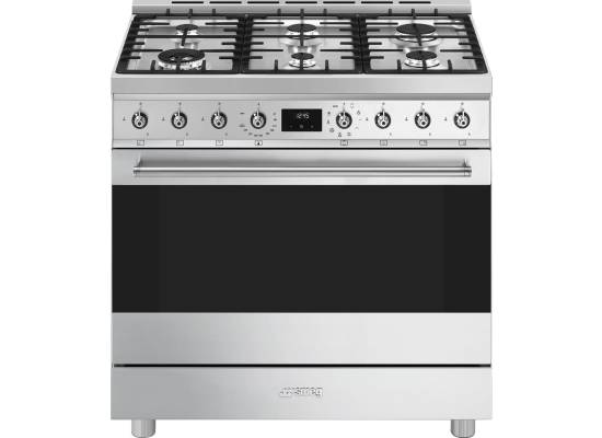 _RABAT_ | Kuchnia z płytą gazową SMEG C9GMX2 stal nierdzewna | 90cm | emalia Ever Clean | linia SYMFONIA | + GRATIS blender BLF03BLEU