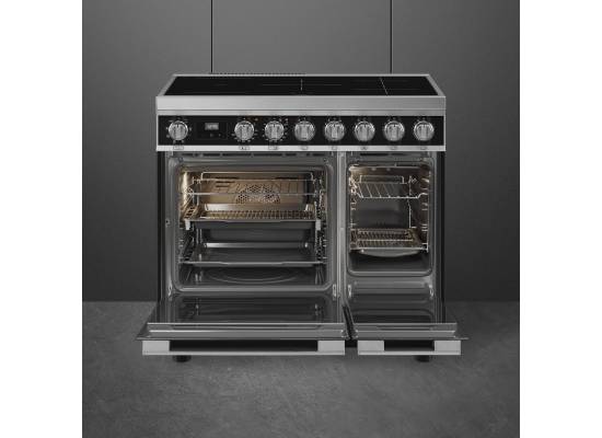 _RABAT_ | Kuchnia z płytą indukcyjną SMEG CPF92IMBL czarny | 90cm | czyszczenie parowe | linia PORTOFINO | + GRATIS robot SMF05BLEU