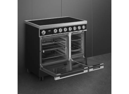 _RABAT_ | Kuchnia z płytą indukcyjną SMEG CPF92IMBL czarny | 90cm | czyszczenie parowe | linia PORTOFINO | + GRATIS robot SMF05BLEU