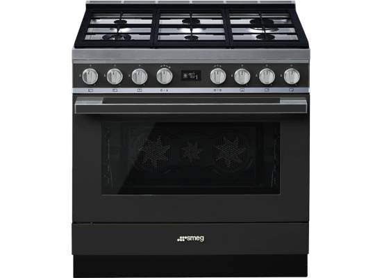 _RABAT_ | Kuchnia z płytą gazową SMEG CPF9GPAN antracytowy | 90cm | czyszczenie pyroliza | linia PORTOFINO | + GRATIS robot SMF05BLEU