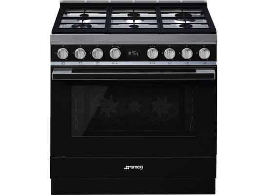 _RABAT_ | Kuchnia z płytą gazową SMEG CPF9GPBL czarny | 90cm | czyszczenie pyroliza | linia PORTOFINO | + GRATIS robot SMF05BLEU