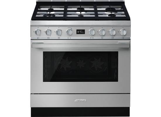 _RABAT_ | Kuchnia z płytą gazową SMEG CPF9GPX stal nierdzewna | 90cm | czyszczenie pyroliza | linia PORTOFINO | + GRATIS robot SMF05BLEU