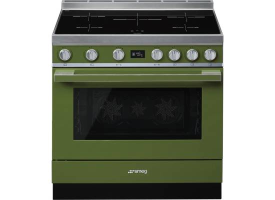 _RABAT_ | WYLECIAŁO SMEG - Kuchnia z płytą indukcyjną SMEG CPF9IPOG oliwkowy | 90cm | czyszczenie pyroliza | linia PORTOFINO