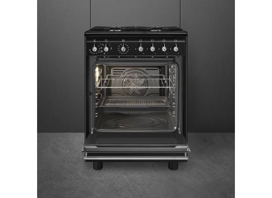 _RABAT_ | Kuchnia z płytą gazową SMEG CX61GMBL czarny | 60cm | czyszczenie parowe | linia CONCERTO | + GRATIS blender BLF03BLEU