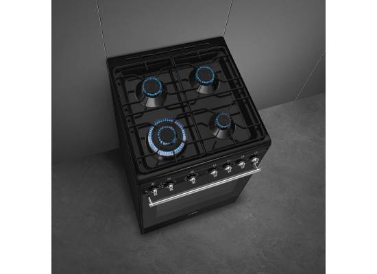 _RABAT_ | Kuchnia z płytą gazową SMEG CX61GMBL czarny | 60cm | czyszczenie parowe | linia CONCERTO | + GRATIS blender BLF03BLEU