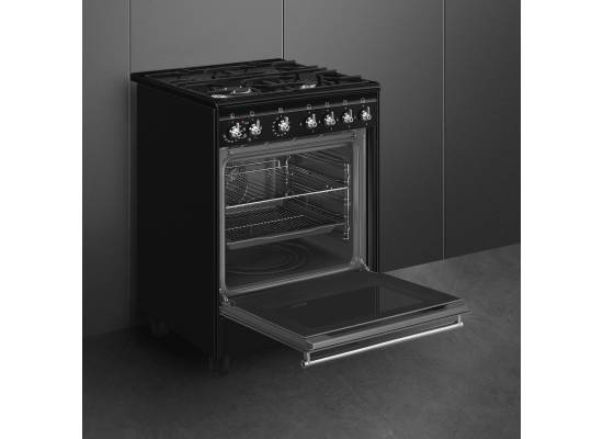 _RABAT_ | Kuchnia z płytą gazową SMEG CX61GMBL czarny | 60cm | czyszczenie parowe | linia CONCERTO | + GRATIS blender BLF03BLEU