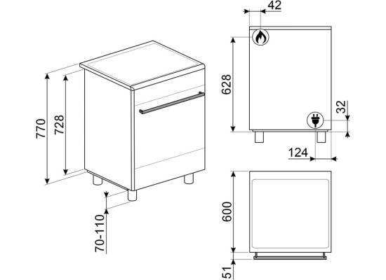 _RABAT_ | Kuchnia z płytą gazową SMEG CX61GMBL czarny | 60cm | czyszczenie parowe | linia CONCERTO | + GRATIS blender BLF03BLEU