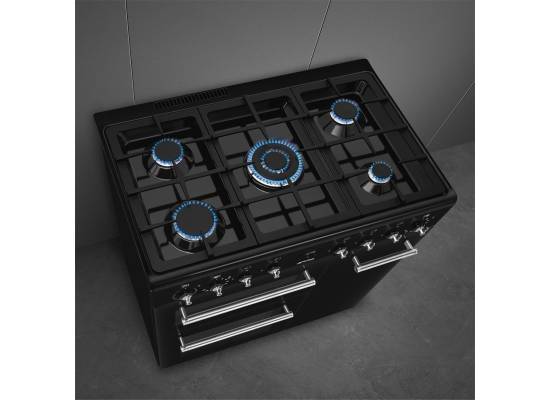 _RABAT_ | wysyłka 24H* | Kuchnia z płytą gazową SMEG CX93GMBL czarny | 90cm | emalia Ever Clean | linia CONCERTO | + GRATIS robot SMF05BLEU