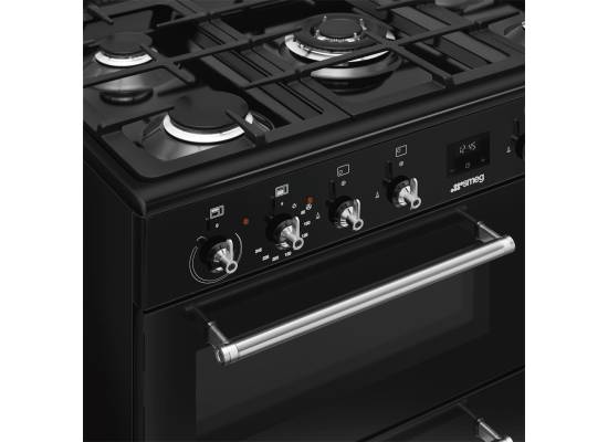 _RABAT_ | wysyłka 24H* | Kuchnia z płytą gazową SMEG CX93GMBL czarny | 90cm | emalia Ever Clean | linia CONCERTO | + GRATIS robot SMF05BLEU