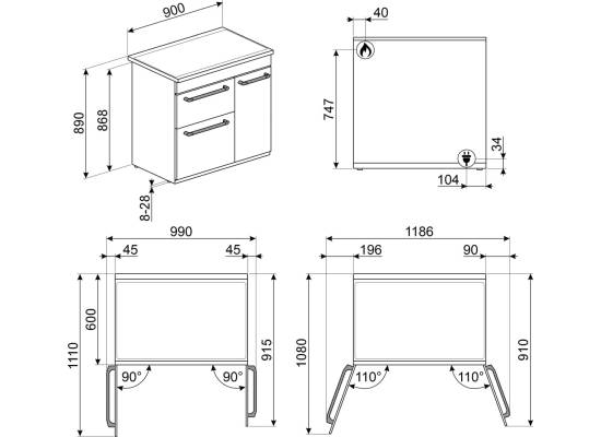 _RABAT_ | wysyłka 24H* | Kuchnia z płytą gazową SMEG CX93GMBL czarny | 90cm | emalia Ever Clean | linia CONCERTO | + GRATIS robot SMF05BLEU