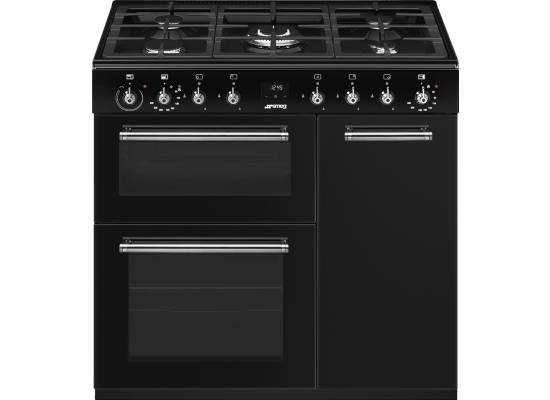 _RABAT_ | wysyłka 24H* | Kuchnia z płytą gazową SMEG CX93GMBL czarny | 90cm | emalia Ever Clean | linia CONCERTO | + GRATIS robot SMF05BLEU
