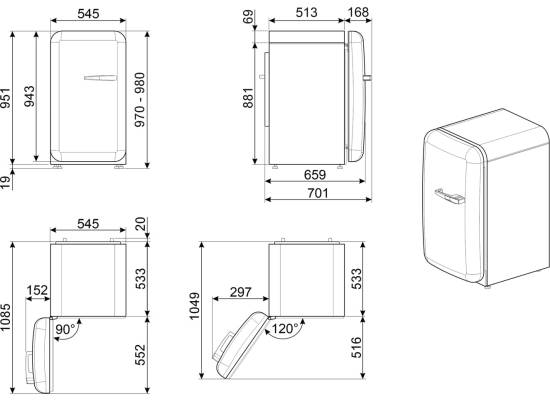 _RABAT_ | Lodówka wolnostojąca SMEG FAB10LCR6 kremowy | zawias LEWY | 96cm | linia 50's STYLE
